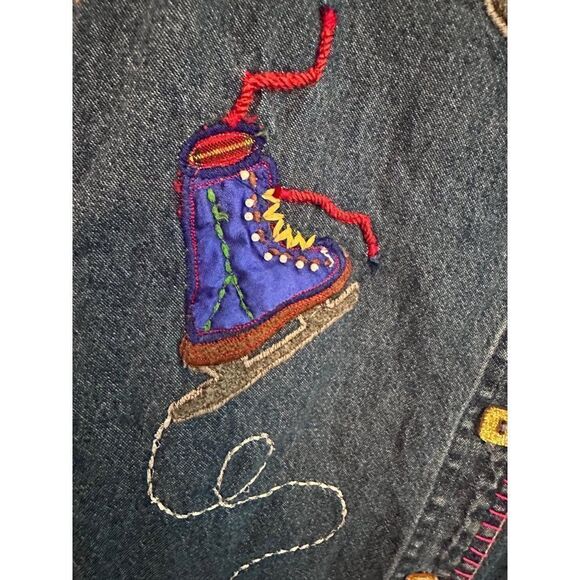 Carrie Allen Ice Skate All Over Embroidered Denim Shirt Jacket Shacket Womens XL - Picture 7 of 8